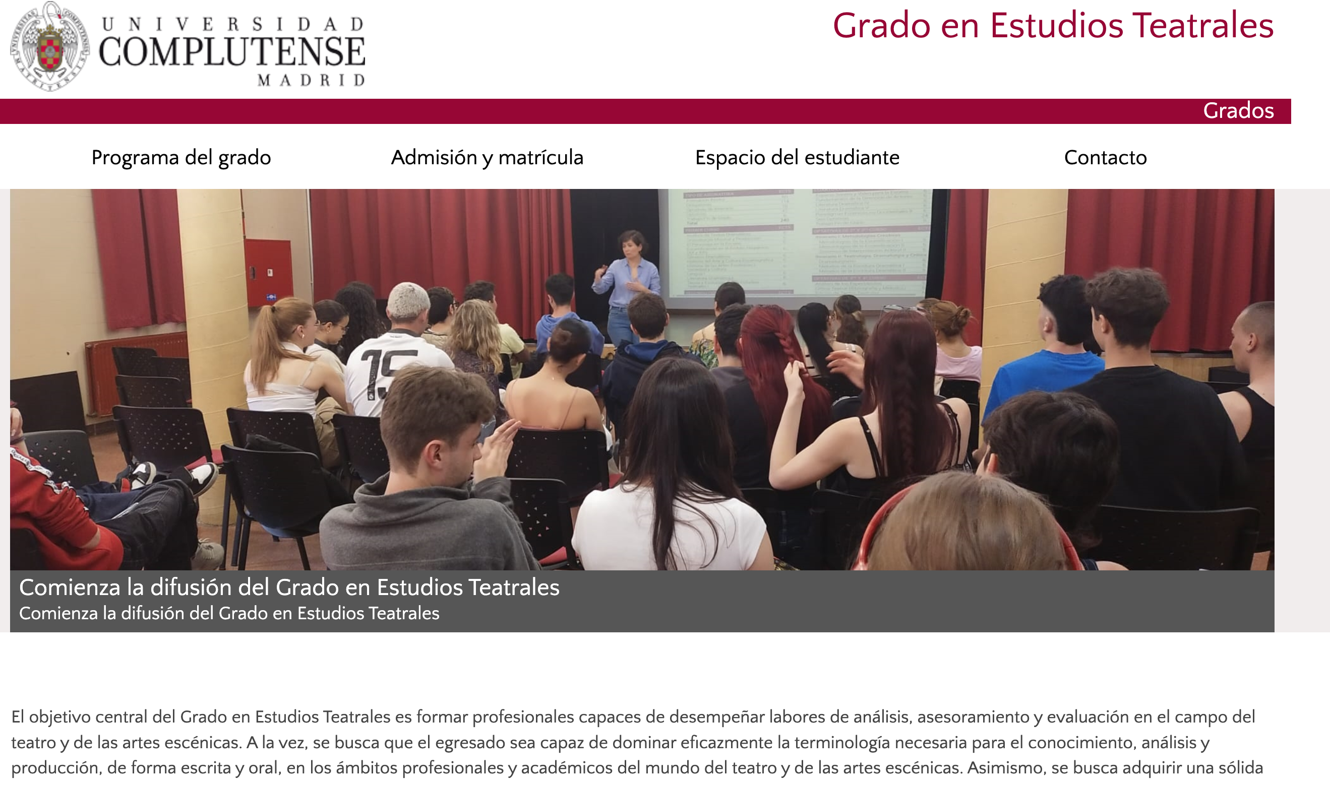 Inscripción en el Grado en Estudios Teatrales
